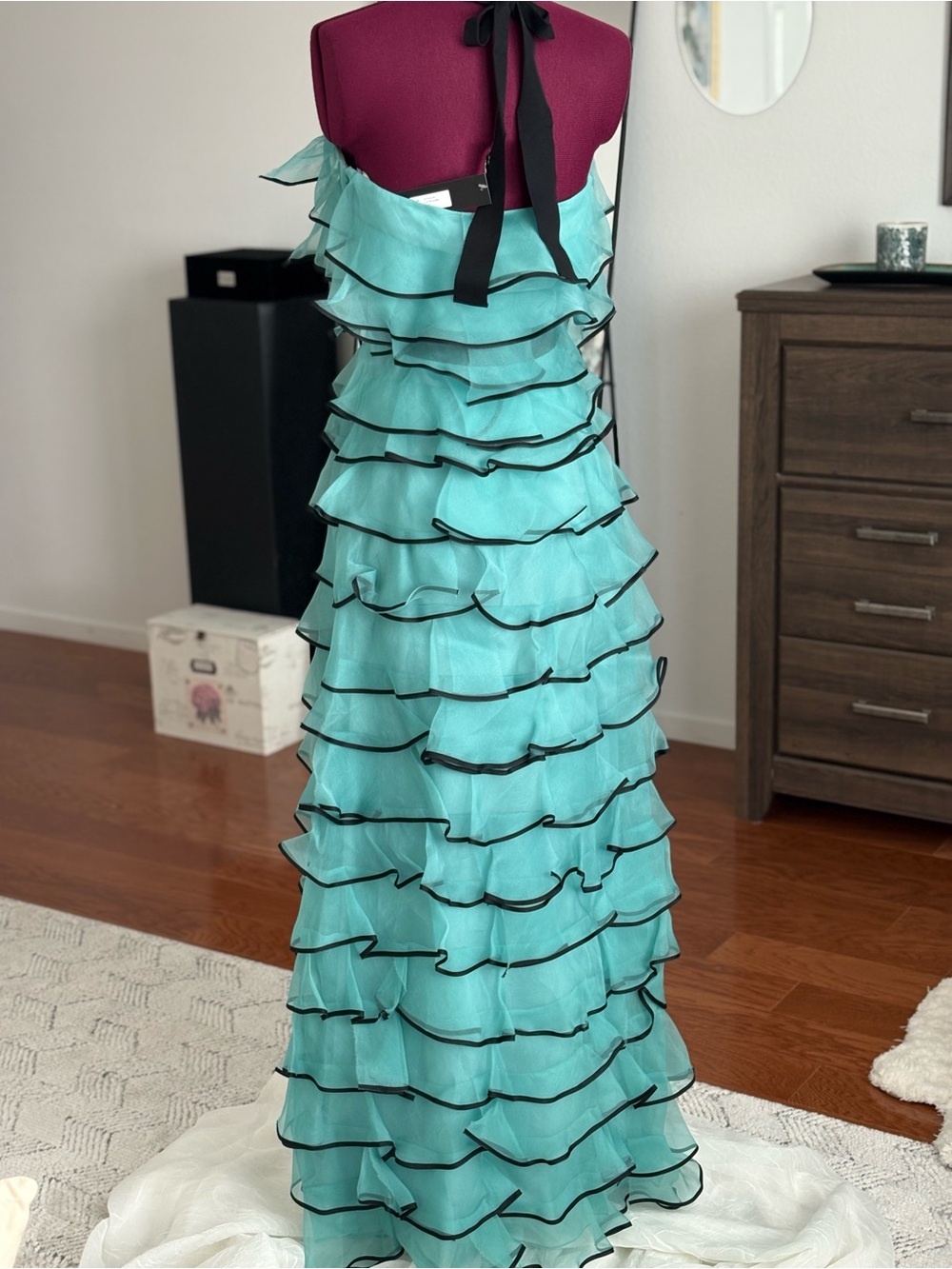 NWT LOTTIE TEAL Sachin and Babi exclusive NM Silk ORGANZA Gown SZ 8 $795 MSRP - Picture 5 of 10